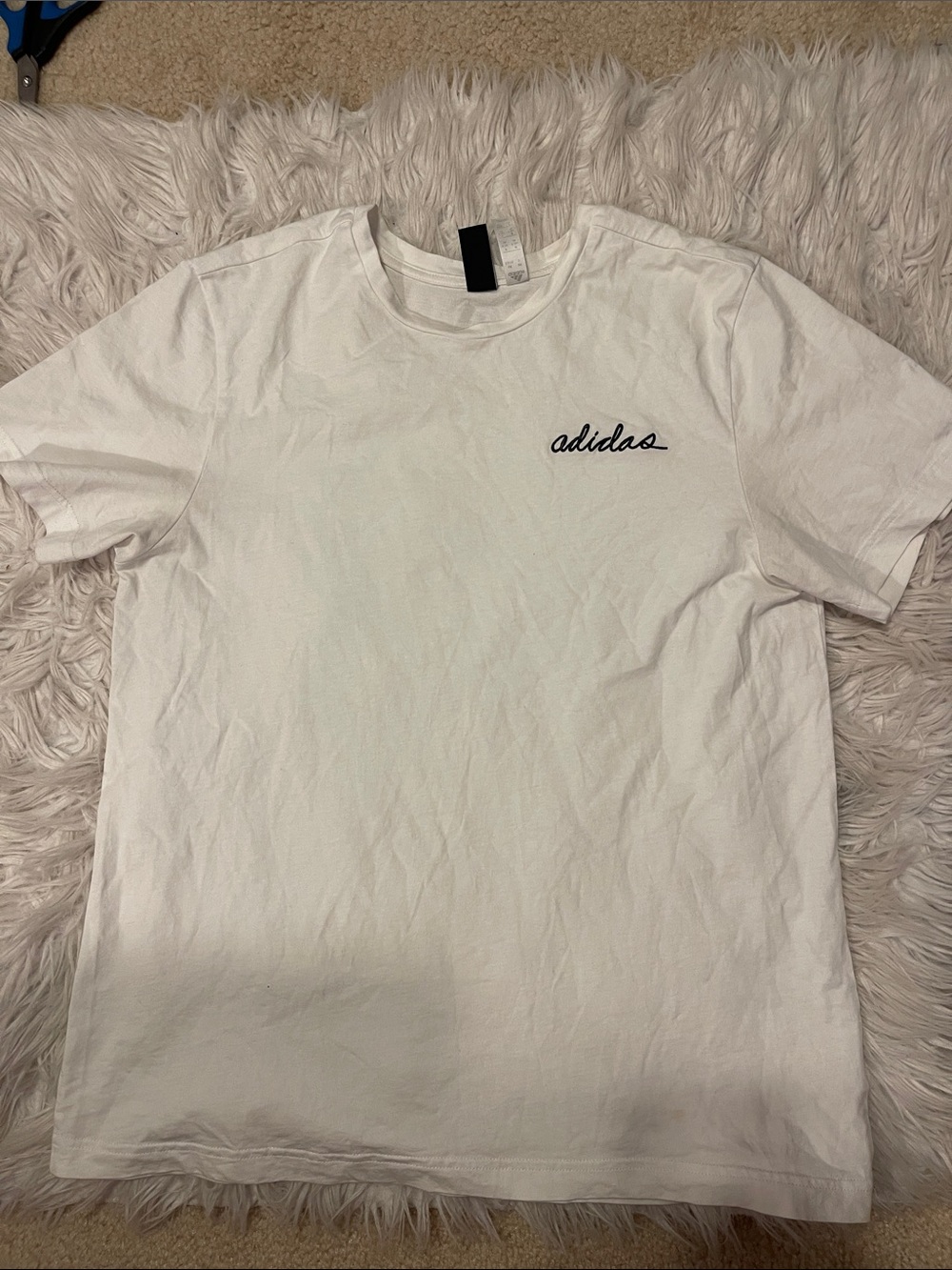 adidas White Short Sleeve Tee with Black Script Logo